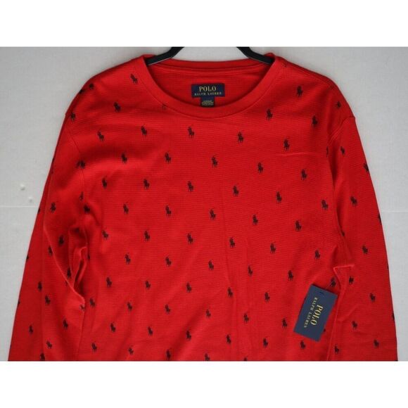 Polo Ralph Lauren PW25HR Men's Sz L Red Waffle Knit Crew Neck L/S Lounge Shirt - Picture 3 of 6